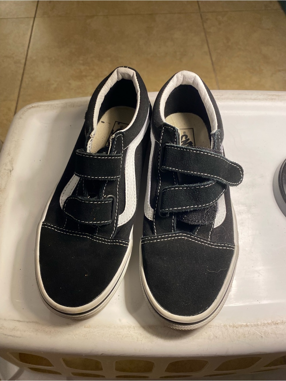 Vans Kids Black and White Velcro Skate Sneakers